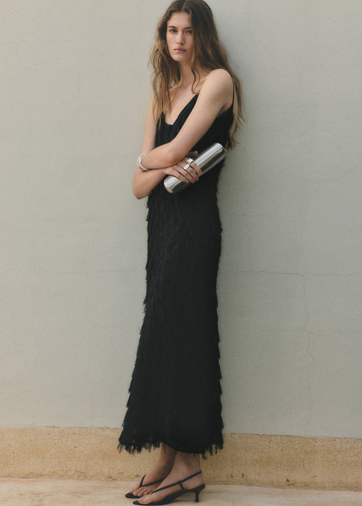 Long dress with frayed finishes