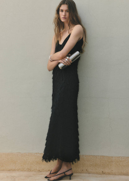 Long dress with frayed finishes