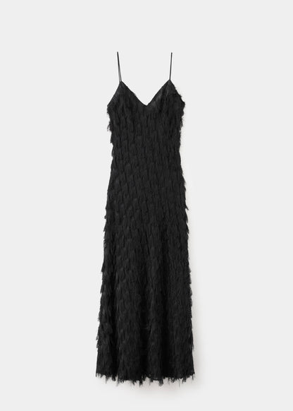Long dress with frayed finishes
