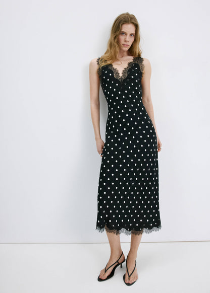 Polka dot dress with lace detail