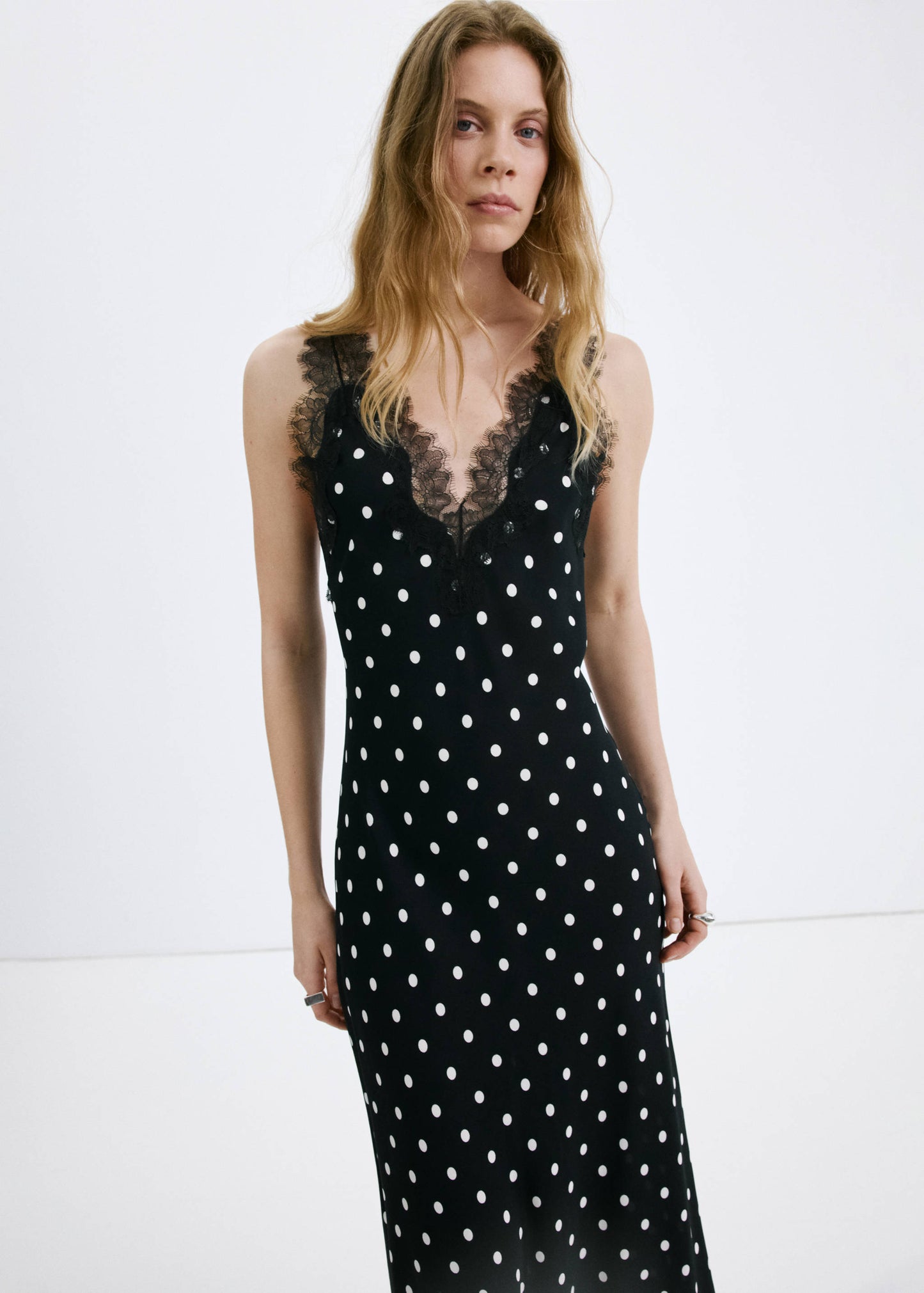 Polka dot dress with lace detail