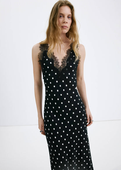 Polka dot dress with lace detail