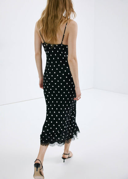 Polka dot dress with lace detail