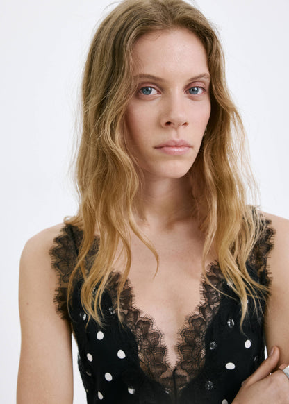 Polka dot dress with lace detail
