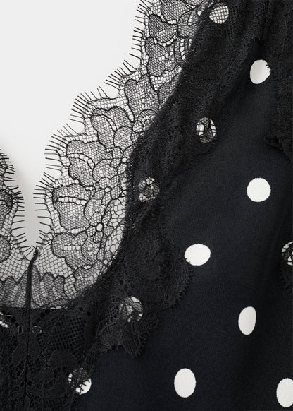 Polka dot dress with lace detail