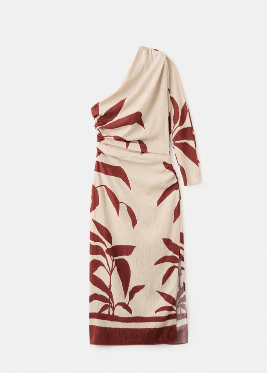 Asymmetrical dress with gathered body