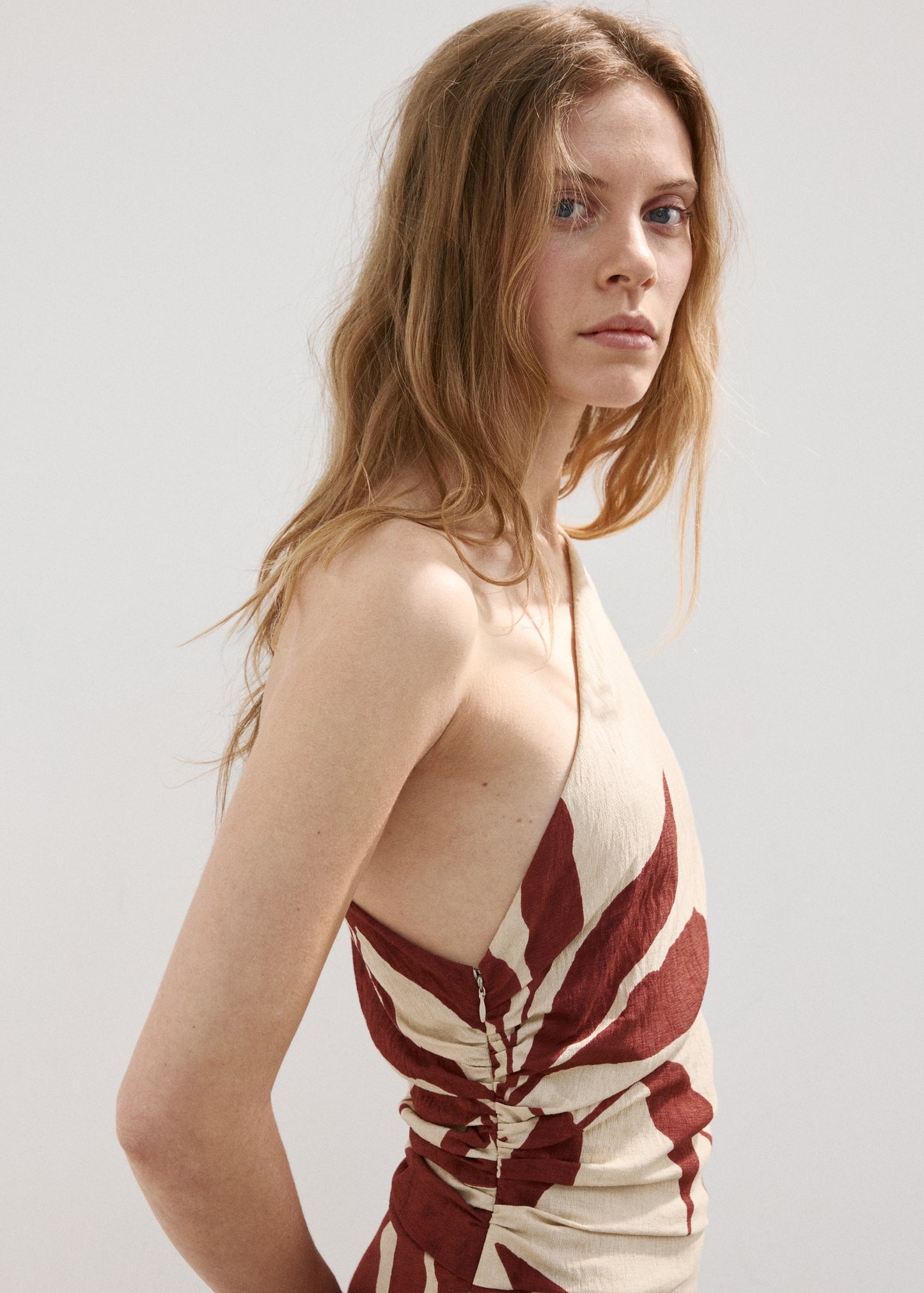 Asymmetrical dress with gathered body