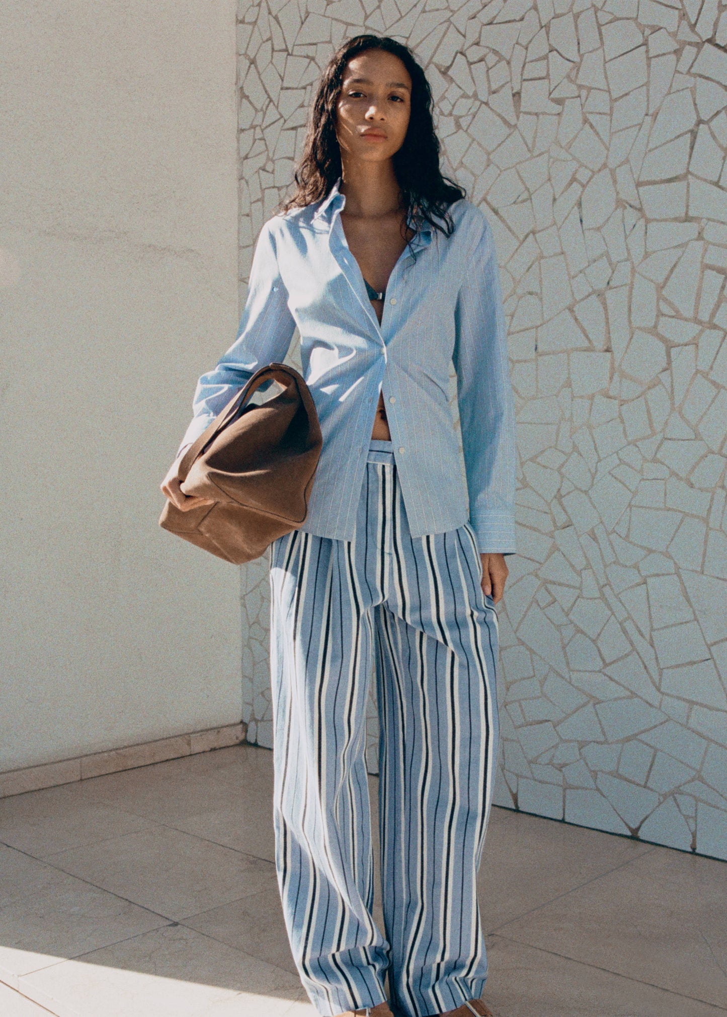 Wide leg striped jeans