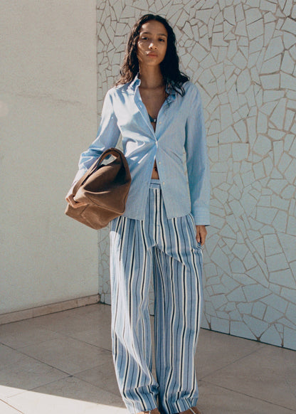 Wide leg striped jeans
