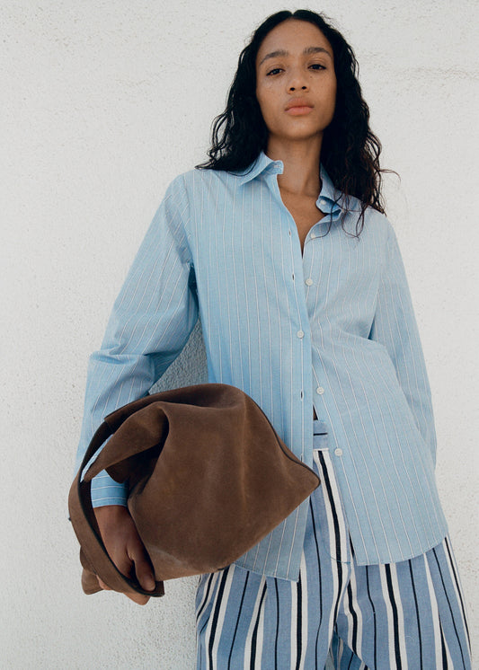 Wide leg striped jeans