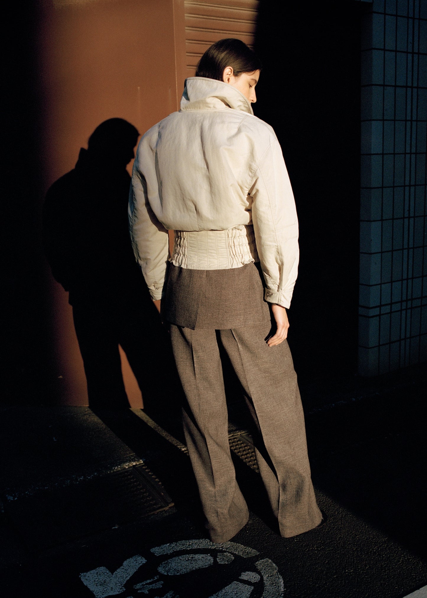 Oversized jacket with gathered waist