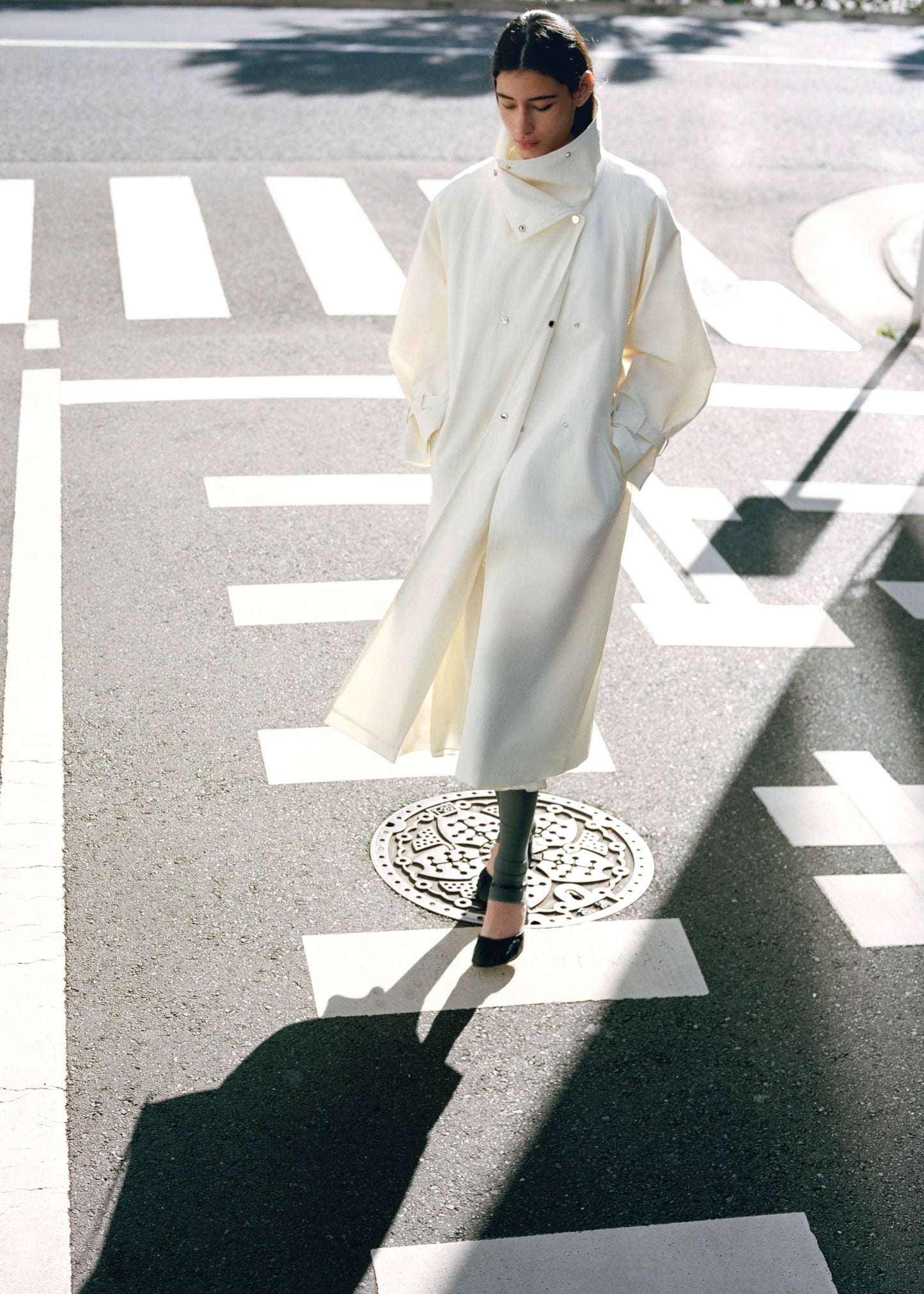 Oversized funnel neck trench coat with belt