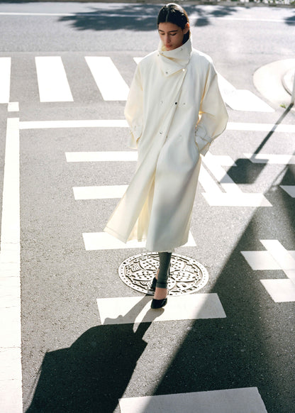 Oversized funnel neck trench coat with belt
