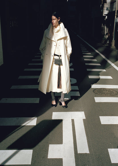 Oversized funnel neck trench coat with belt