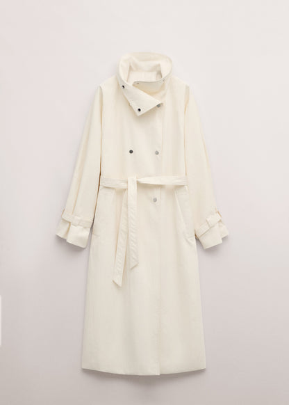 Oversized funnel neck trench coat with belt