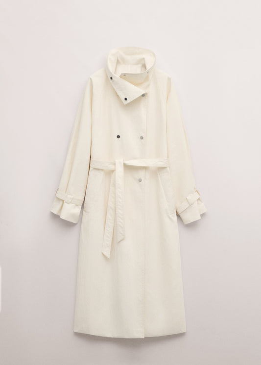 Oversized funnel neck trench coat with belt