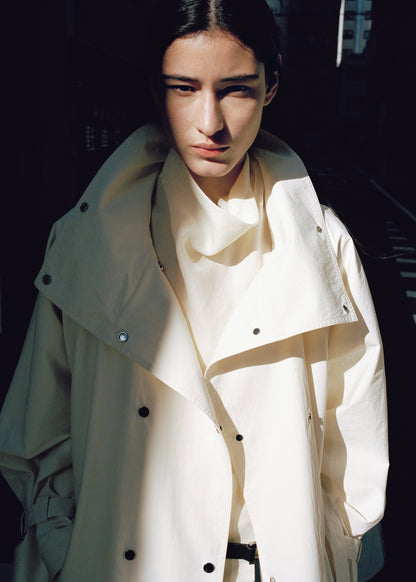 Oversized funnel neck trench coat with belt