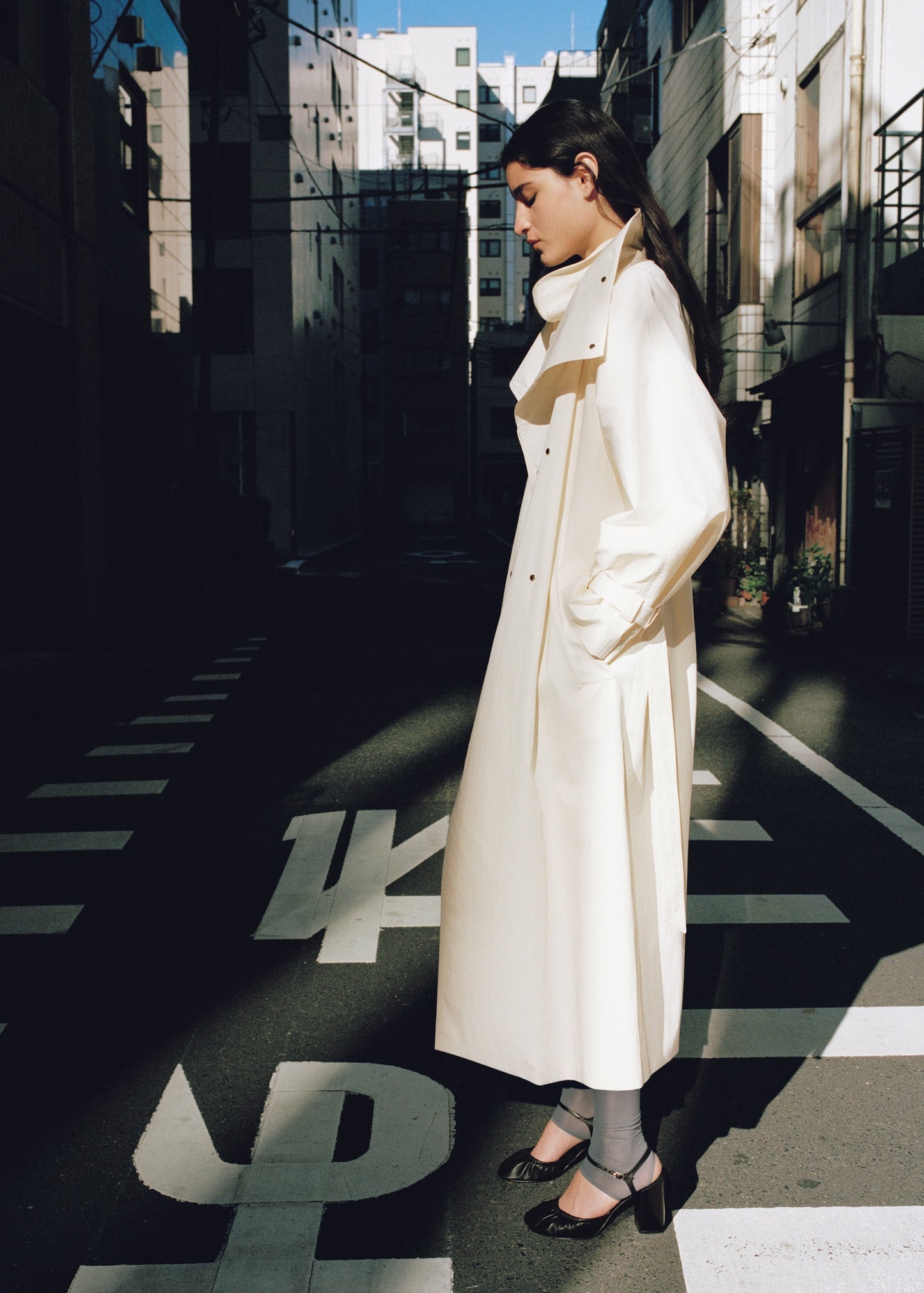 Oversized funnel neck trench coat with belt