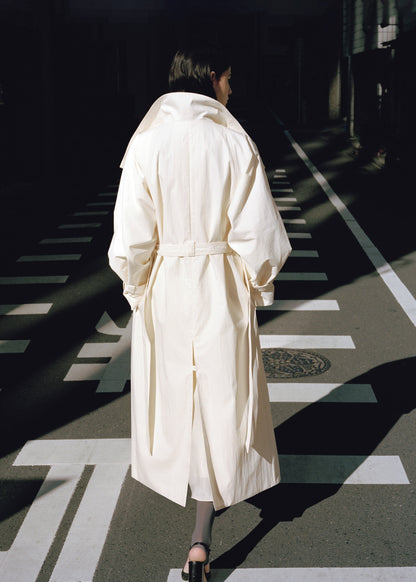 Oversized funnel neck trench coat with belt