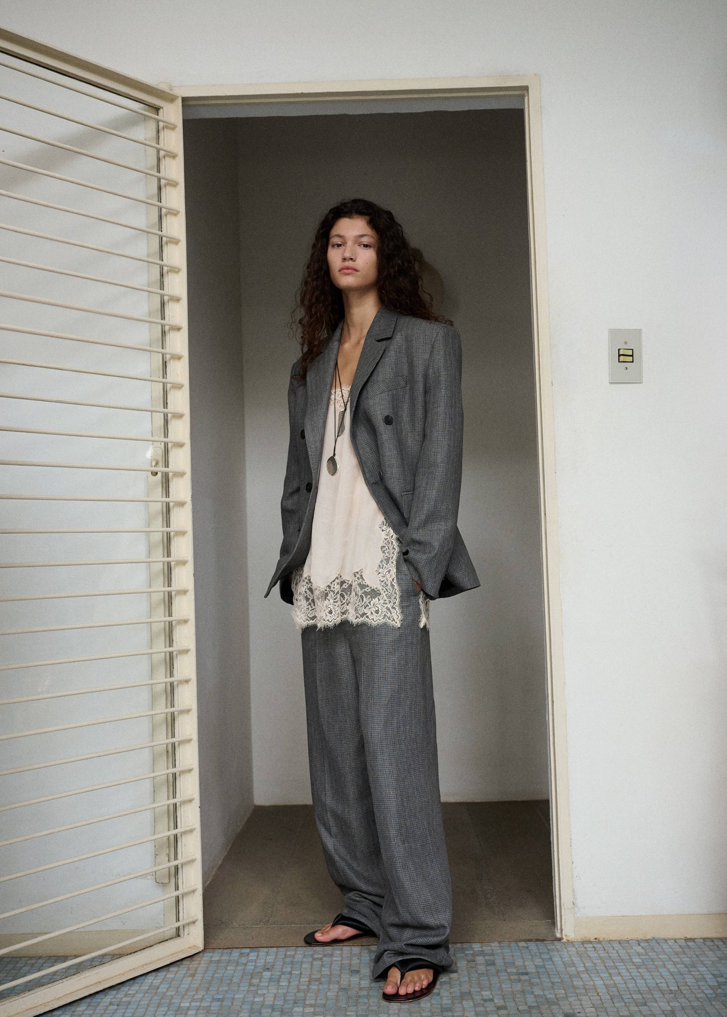 Straight linen blend blazer