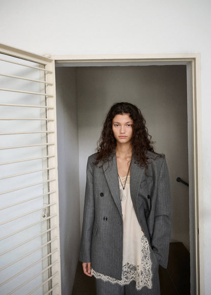 Straight linen blend blazer