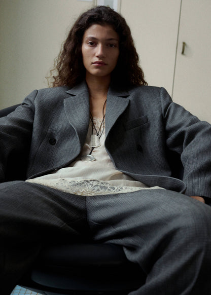 Straight linen blend blazer
