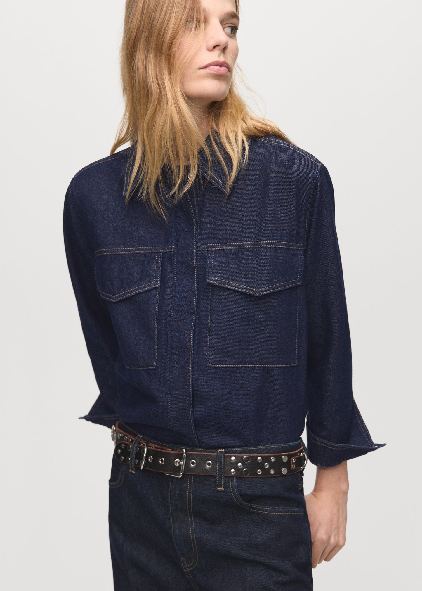 Denim shirt with flap pockets