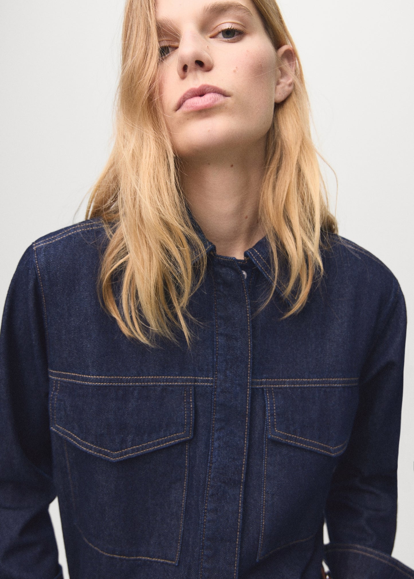 Denim shirt with flap pockets