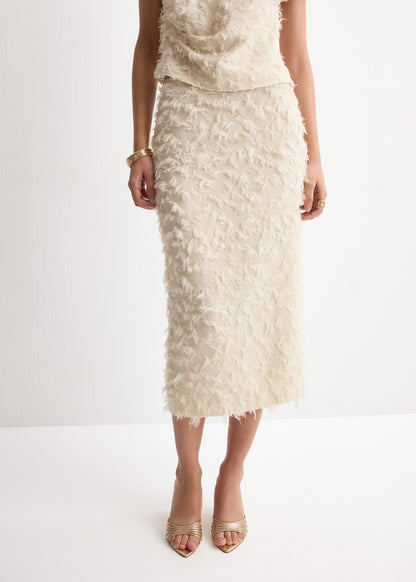Feathered pencil skirt