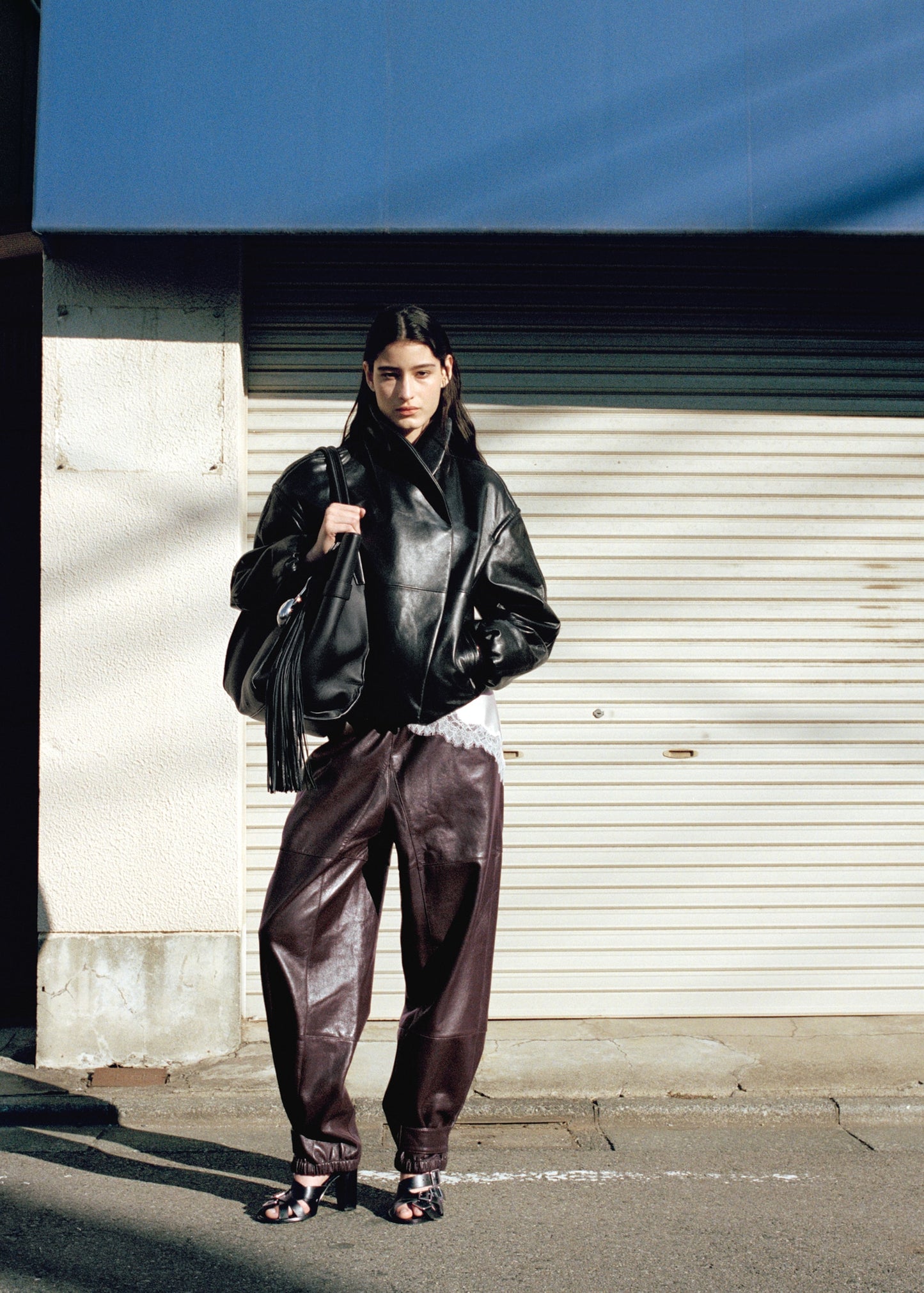 100% leather trousers with buttoned cuffs