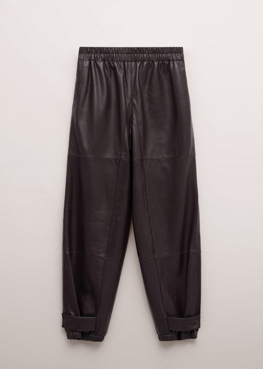 100% leather trousers with buttoned cuffs