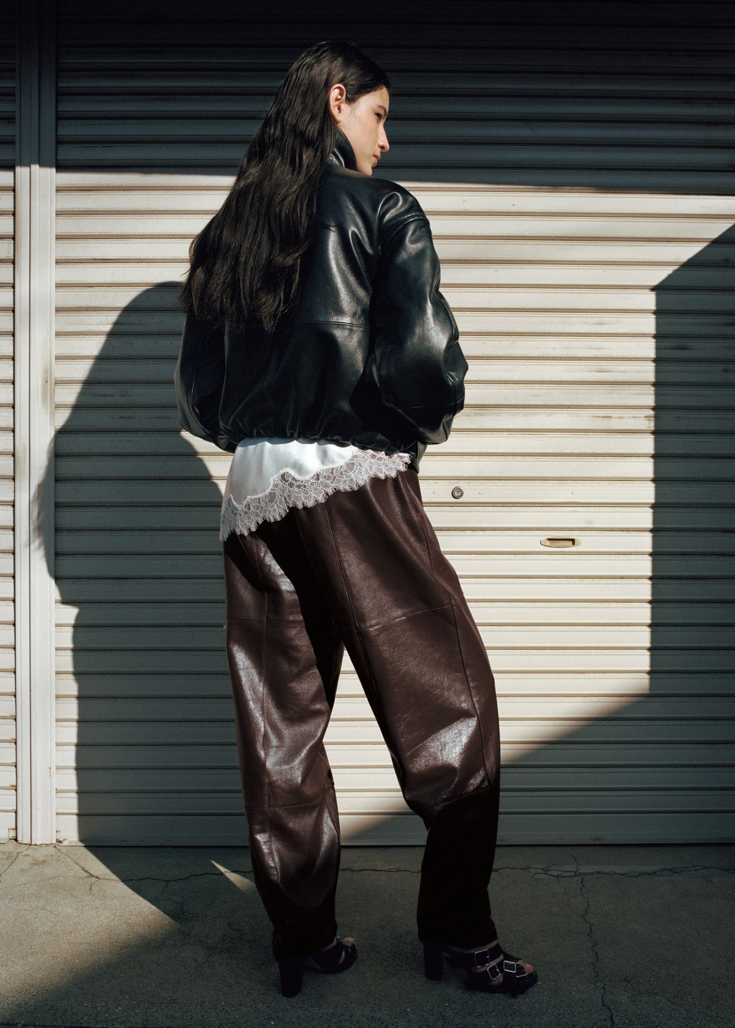 100% leather trousers with buttoned cuffs