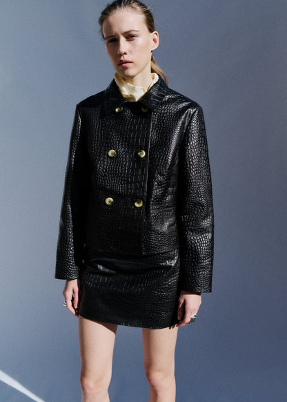 Leather miniskirt with crocodile effect