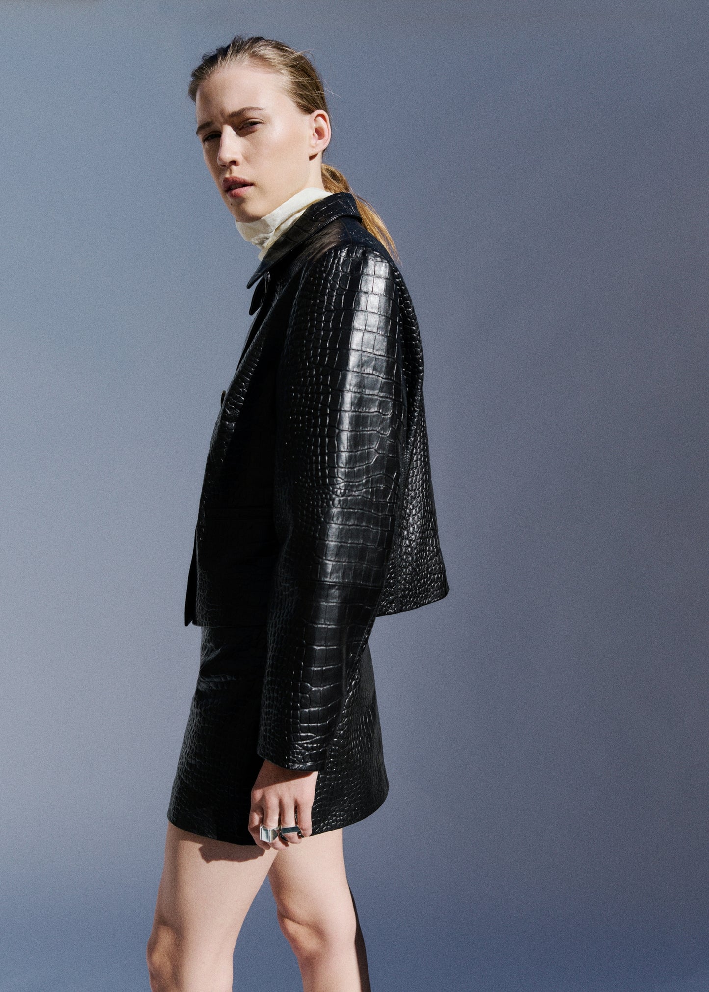Leather miniskirt with crocodile effect