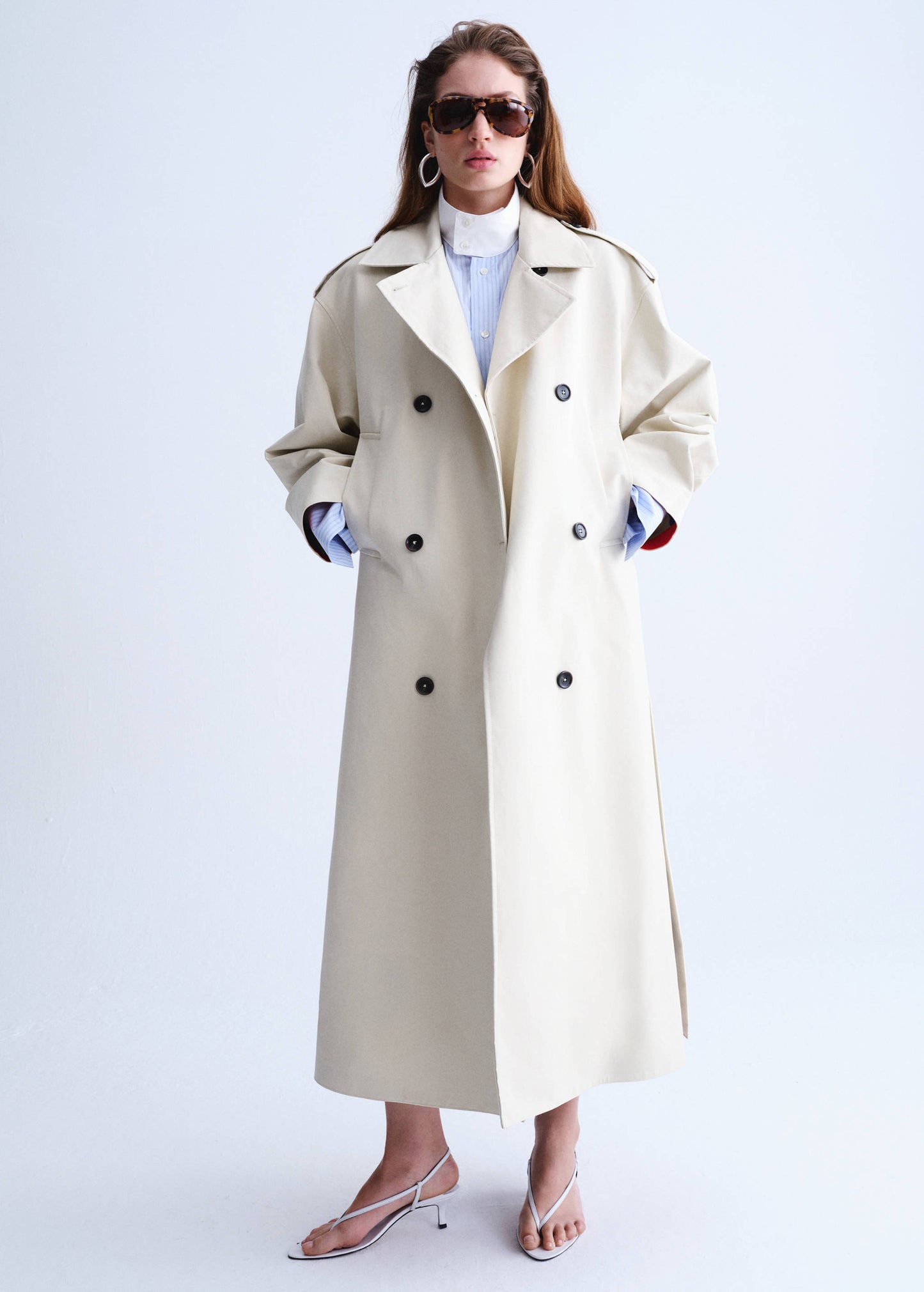 High-neck poplin shirt with buttons