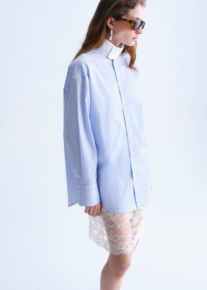 High-neck poplin shirt with buttons
