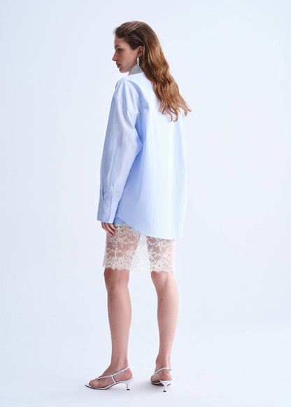 High-neck poplin shirt with buttons