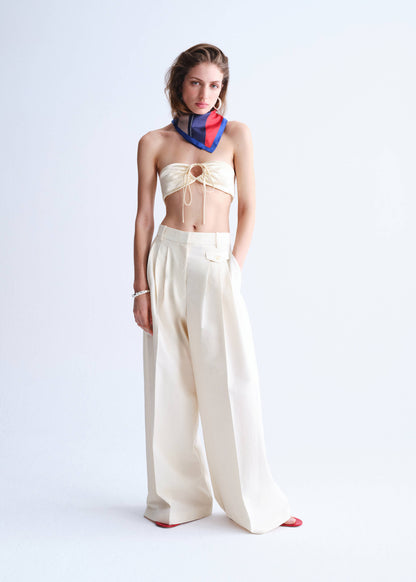Straight cotton trousers with pleats
