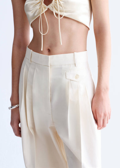 Straight cotton trousers with pleats