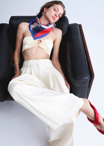 Straight cotton trousers with pleats