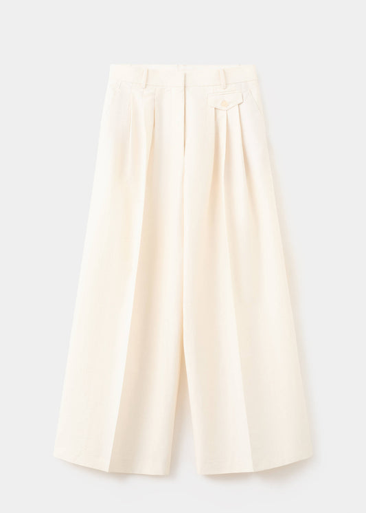 Straight cotton trousers with pleats