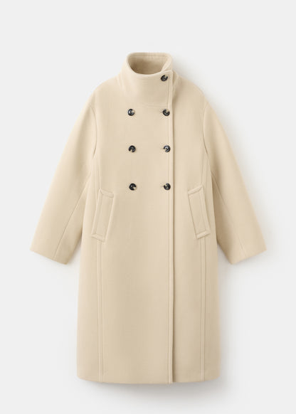 Wool-blend funnel-neck coat
