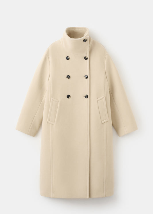 Wool-blend funnel-neck coat