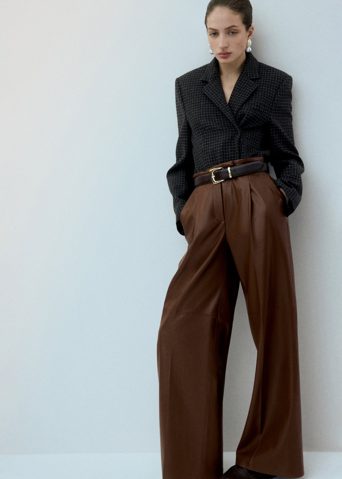Wide-leg faux-leather trousers