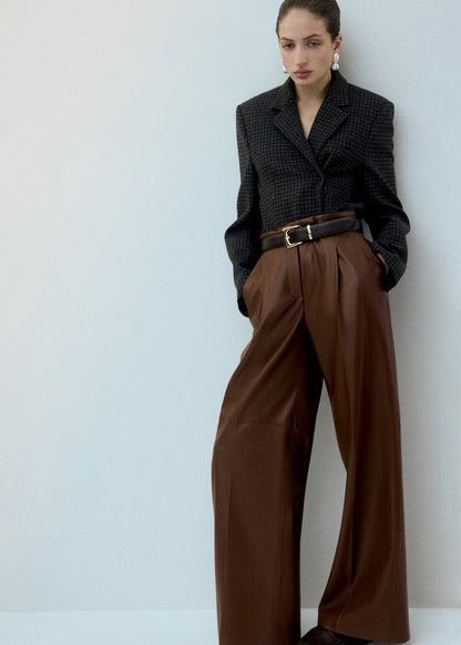 Wide-leg faux-leather trousers
