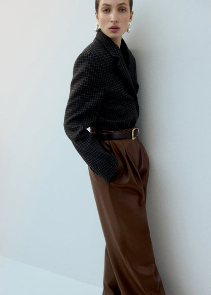 Wide-leg faux-leather trousers