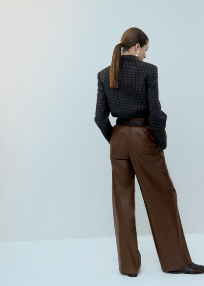 Wide-leg faux-leather trousers