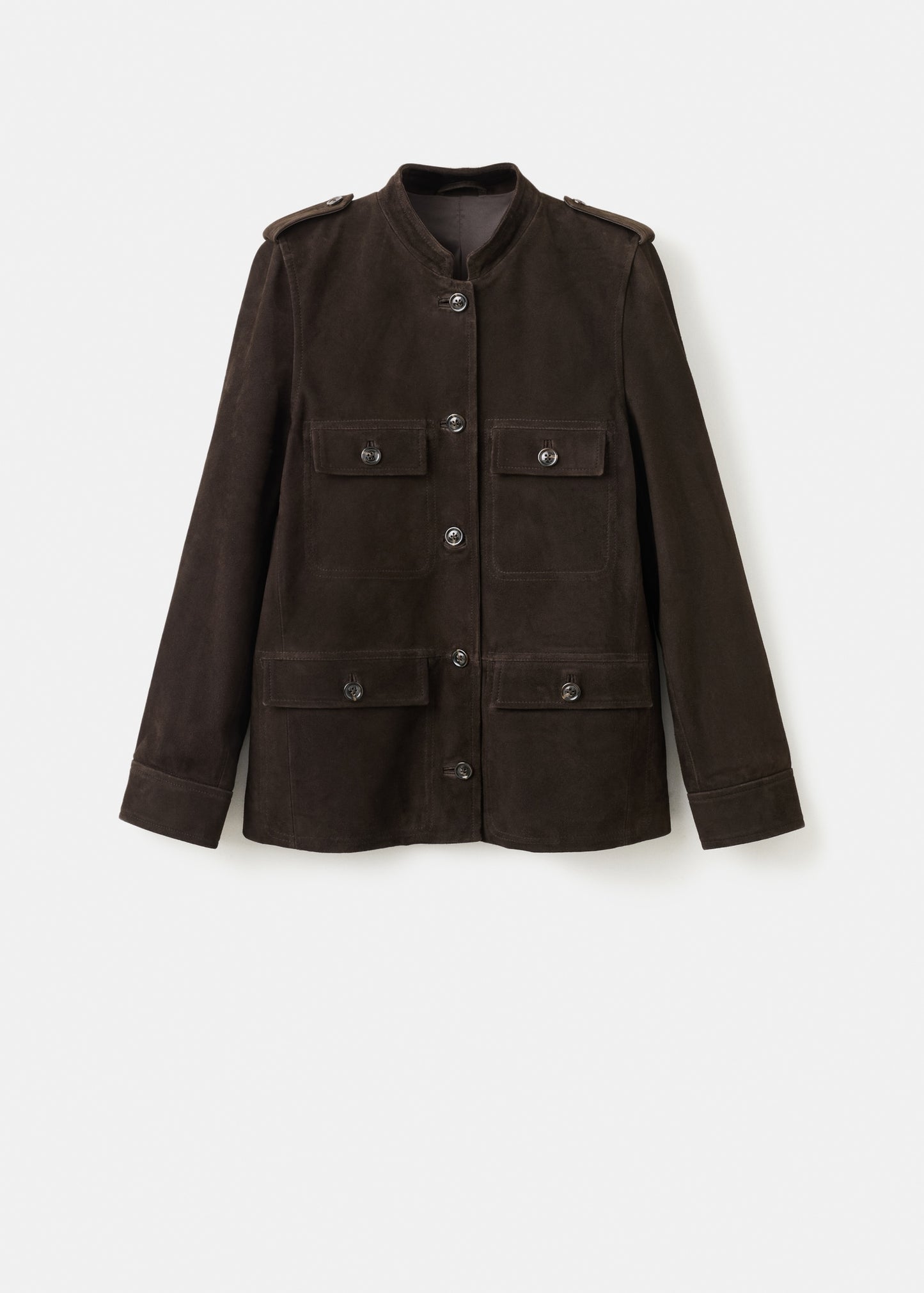 Suede jacket with strap collar