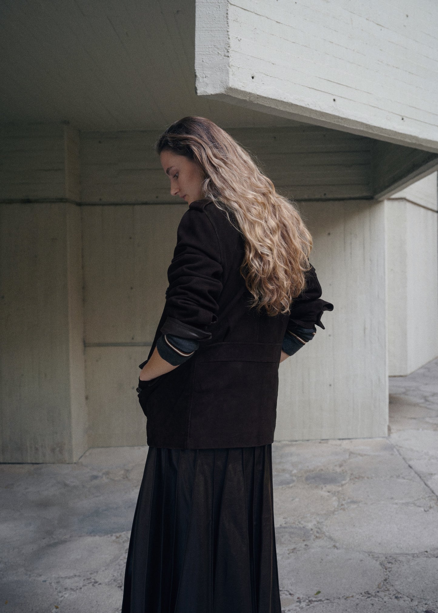 Suede jacket with strap collar