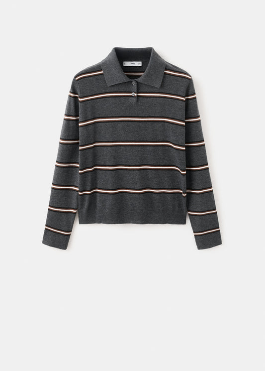 Striped polo-neck sweater